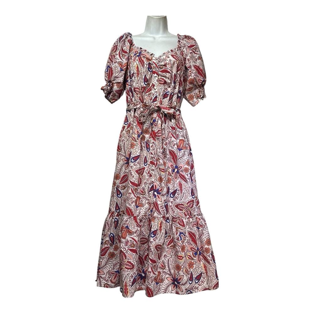 Suncoo Paris Robe Crillon Floral Boho Maxi Dress Puff Sleeve Cotton Size T2